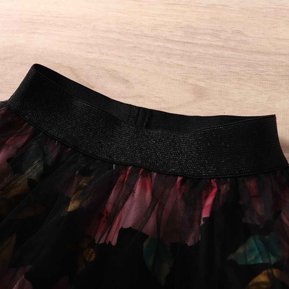 2pcs Kid Girl Ruffle Collar 3D Bowknot Design Tee and Floral Print Mesh Skirt Set Pink big image 6