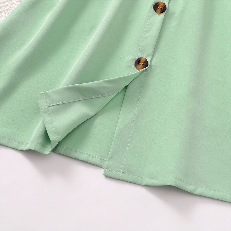 Kid Girl Solid Color Flounce Off Shoulder Belted Dress Green big image 5