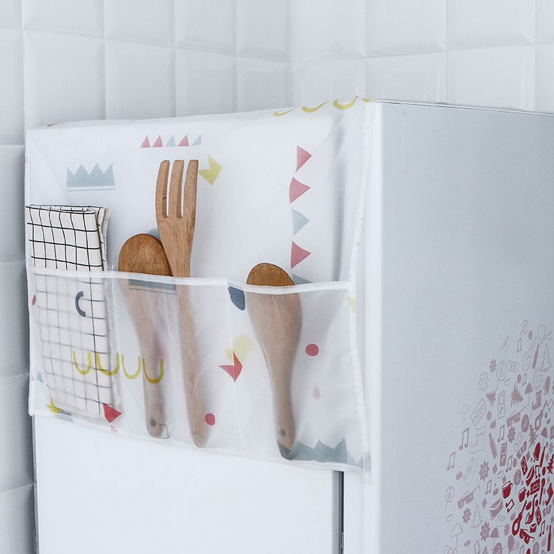 Creative Washable Refrigerator Dust Cover Refrigerator Dust Cover Household Six-pocket Storage Hanging Bag Kitchen Accessories White