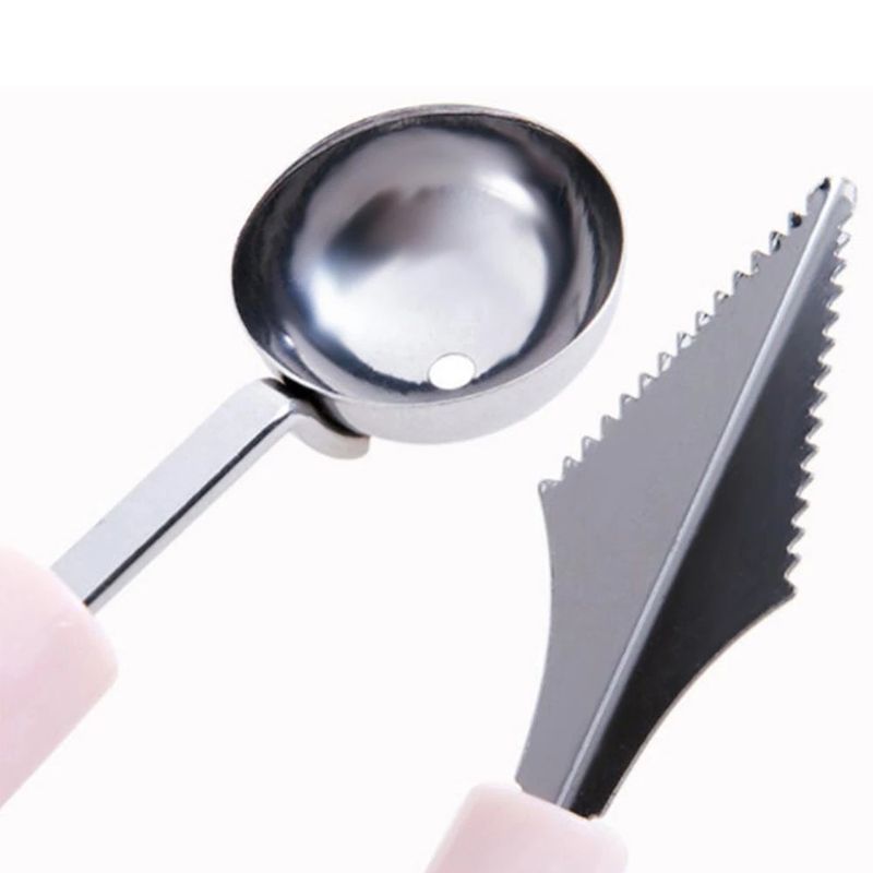 dupla cabeça de sorvete de frutas colher colher de aço inoxidável aparelhos de cozinha baller do melão scooper Rosa big image 4