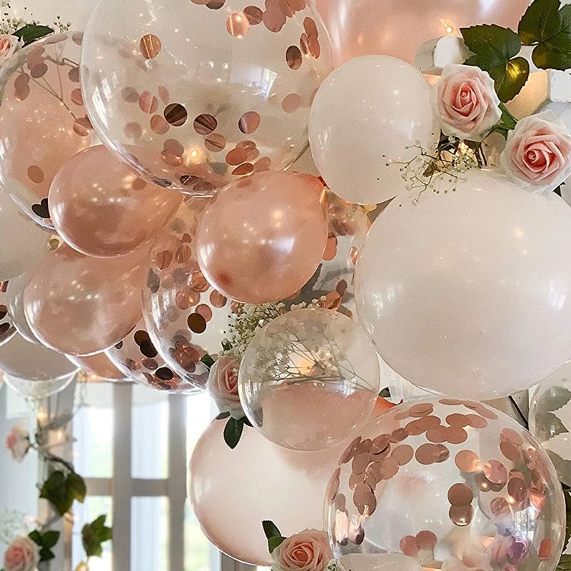 Rose Gold Confetti Latex Balloons 111 Pack Birthday Balloons with 33 Feet Rose Gold Ribbon for Party Wedding Bridal Shower Decorations Multi-color big image 3
