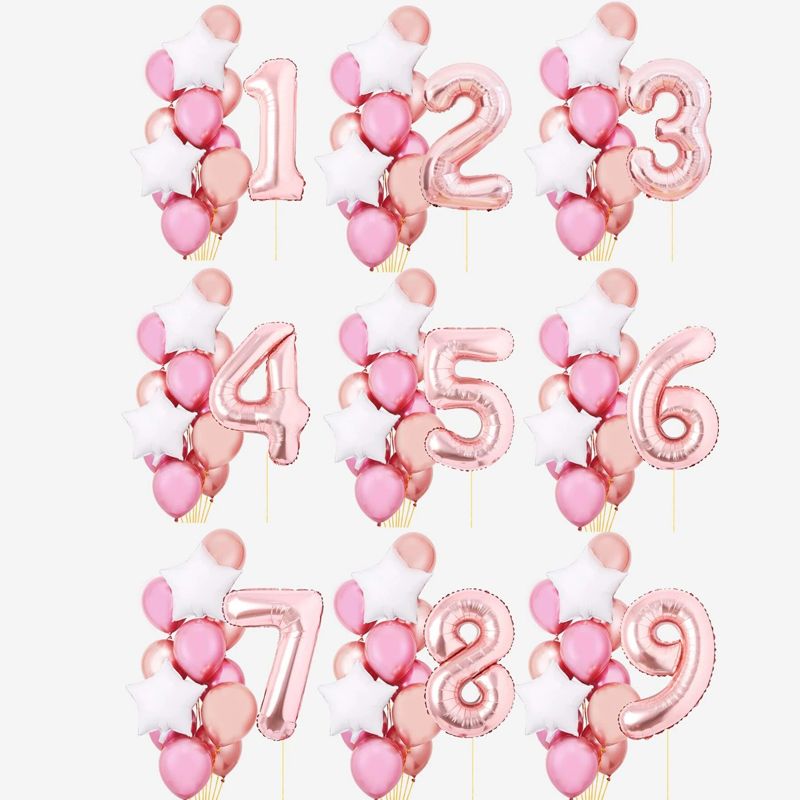 Confezione da 13 palloncini in mylar con numeri 1-10 in oro rosa per feste di compleanno, matrimoni, servizi fotografici di fidanzamento per addio al nubilato, anniversario Rosa Dorato big image 2