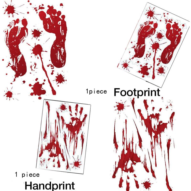 2-pack Halloween Bloody Footprint Stickers Bloody Handprint Floor Clings Window Wall Decals for Halloween Vampire Zombie Party Decorations Supplies Red