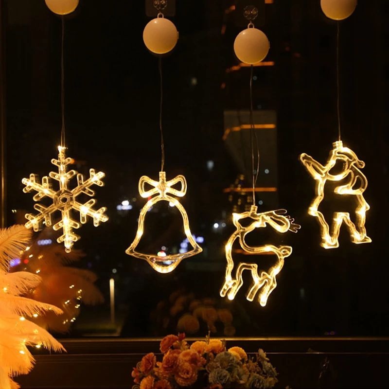 أضواء عيد الميلاد الصمام زينة نافذة داخلية مع الالتصاق سلسلة مصباح أبيض دافئ لتزيين شجرة عيد الميلاد أبيض big image 2