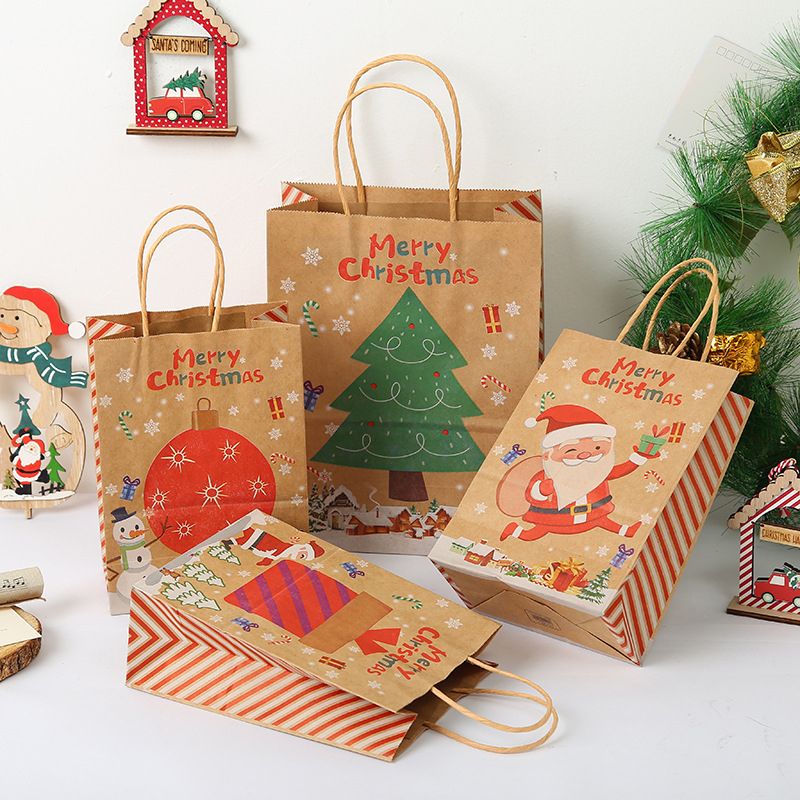 4-pack Christmas Kraft Paper Bag Gift Packaging Handle Bag Green big image 3