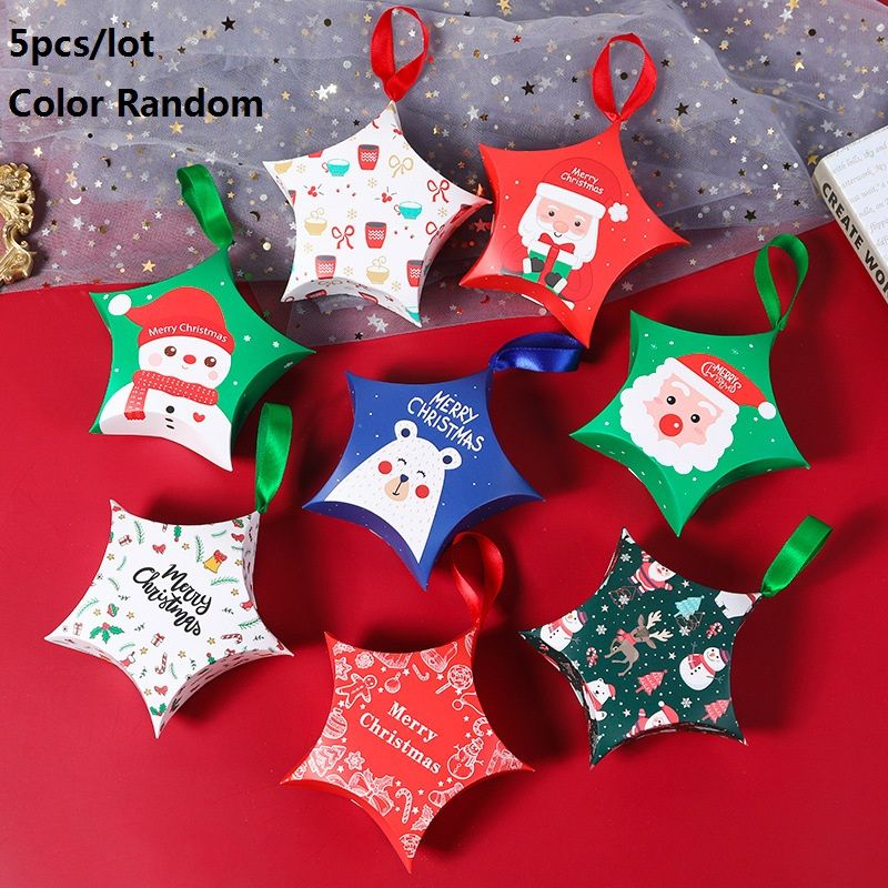 5-pack Star Shape Small Paper Candy Box Christmas Party Gift Candy Box Xmas Gift Box Star Packaging Box Multi-color