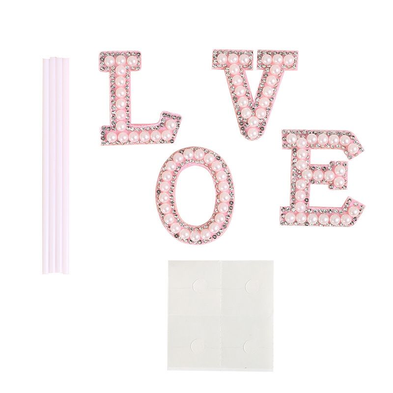 Valentine's Day Wedding Engagement Anniversary Romantic Pearl Letter Love Baby Cake Decoration Insert Flag Plug-in Light Pink