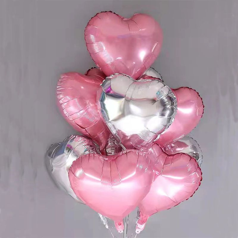 10-pack Heart Balloon Aluminum Hanging Foil Film Balloons for Valentine Wedding Birthday Anniversary Party Decoration Pink big image 3