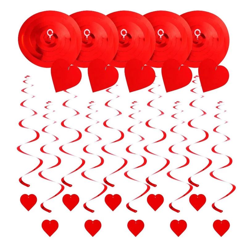 6-pack Red Love Heart Spiral Pendant Red Hanging Heart Swirl Decoration for Valentine's Day Anniversary Wedding Home Party Supplies Red