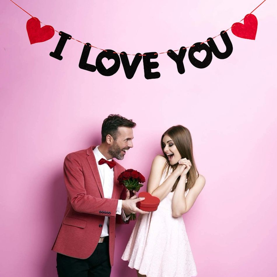 Red Heart I Love You Banner for Wedding Proposal Valentine's Day Anniversary Wedding Engagement Home Indoor Party Decor Ornament Color-A big image 2