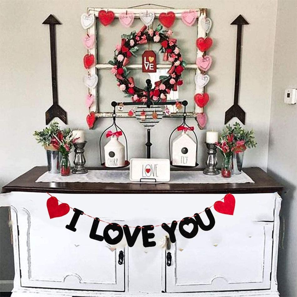 Red Heart I Love You Banner for Wedding Proposal Valentine's Day Anniversary Wedding Engagement Home Indoor Party Decor Ornament Color-A big image 3