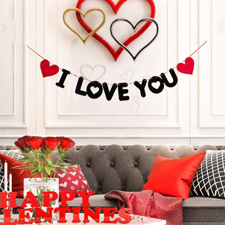 Red Heart I Love You Banner for Wedding Proposal Valentine's Day Anniversary Wedding Engagement Home Indoor Party Decor Ornament Color-A big image 4