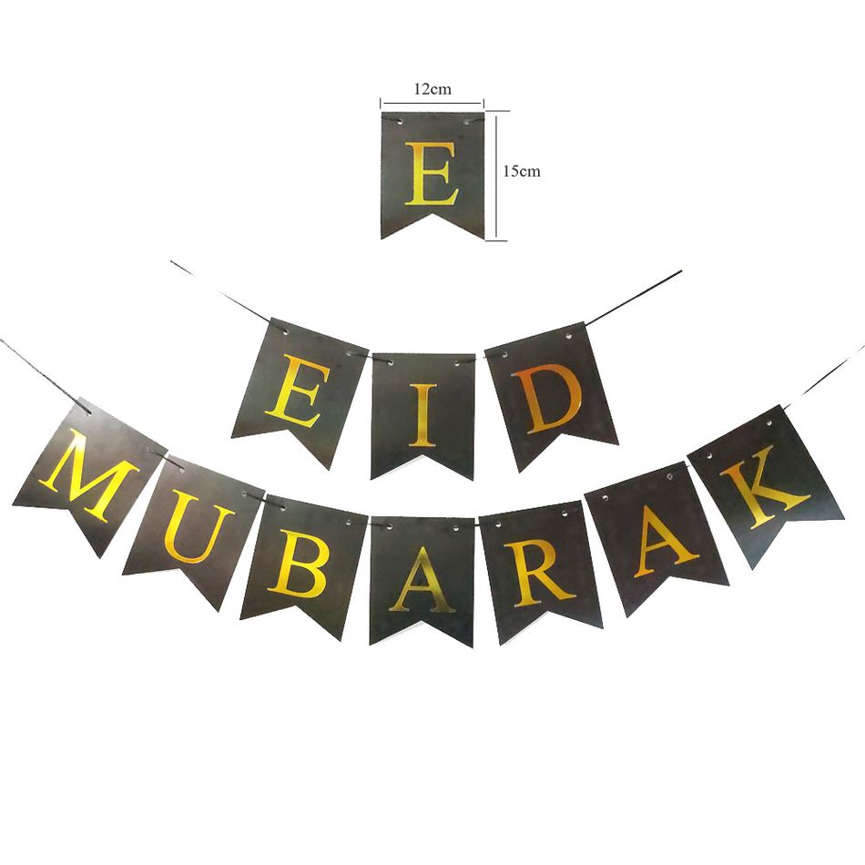 Eid Mubarak Banner Paper Banner Bunting Eid Mubarak Outdoor Indoor Home Party Hanging Decor Black big image 1