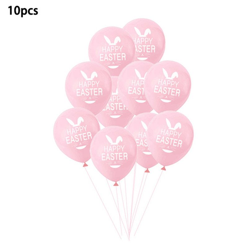 10-pack Easter Rabbit Bunny Latex Balloons Pure Color Happy Easter Letters Balloons Easter Party Decoration Supplies Pink big image 1