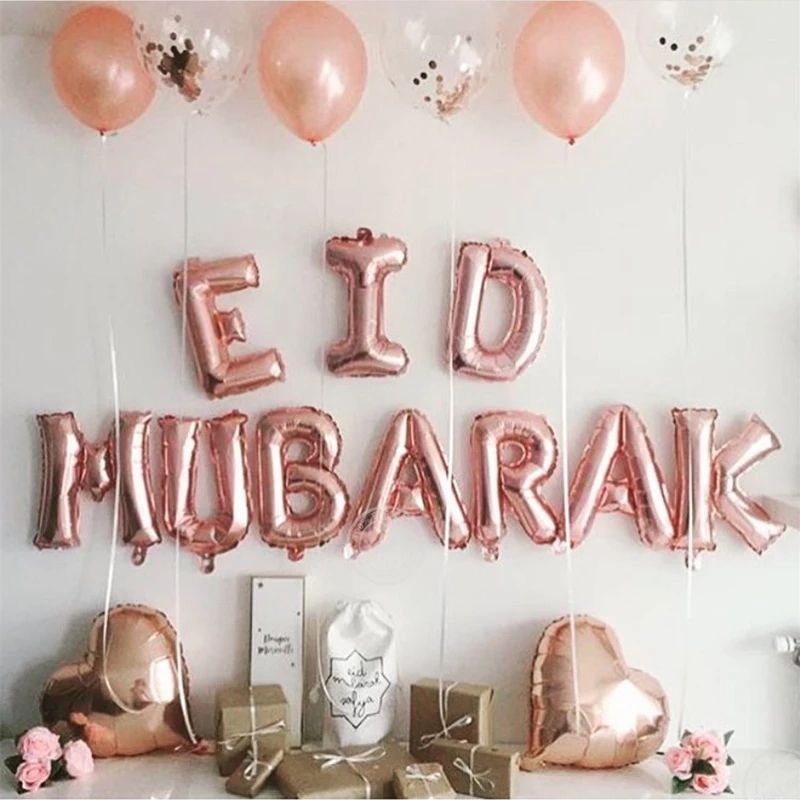 Eid Mubarak Foil Balloons Party Decoration Supplies Ramadan Decoration Muslim Eid Letters Balloons Rose Gold big image 2