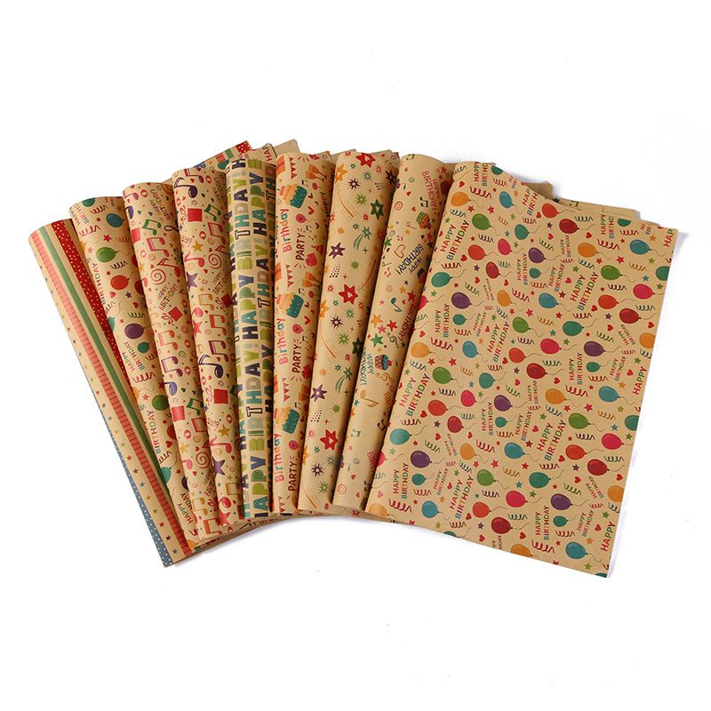 2-pack Happy Birthday Wrapping Paper Thick Kraft Brown Gift Wrapping Paper Flower Snack Wrapping Paper Beige big image 3