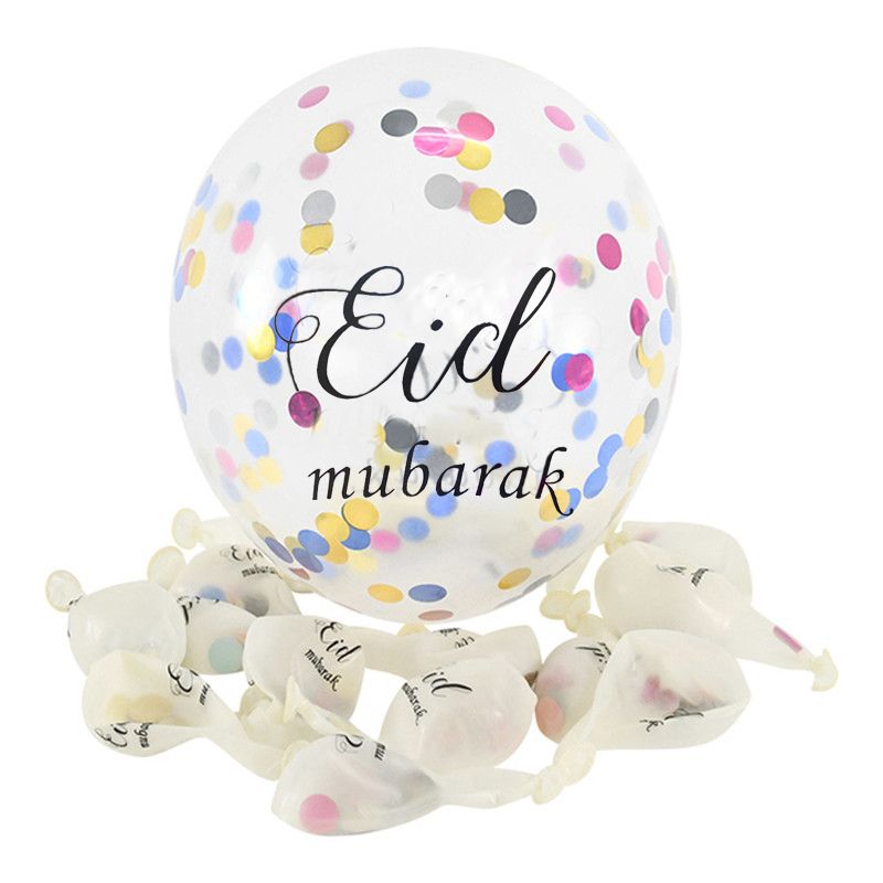 5-pack Eid Mubarak Print Sequin Balloons Party Decoration Muslim Eid Latex Balloons Decoration Supplies Multi-color