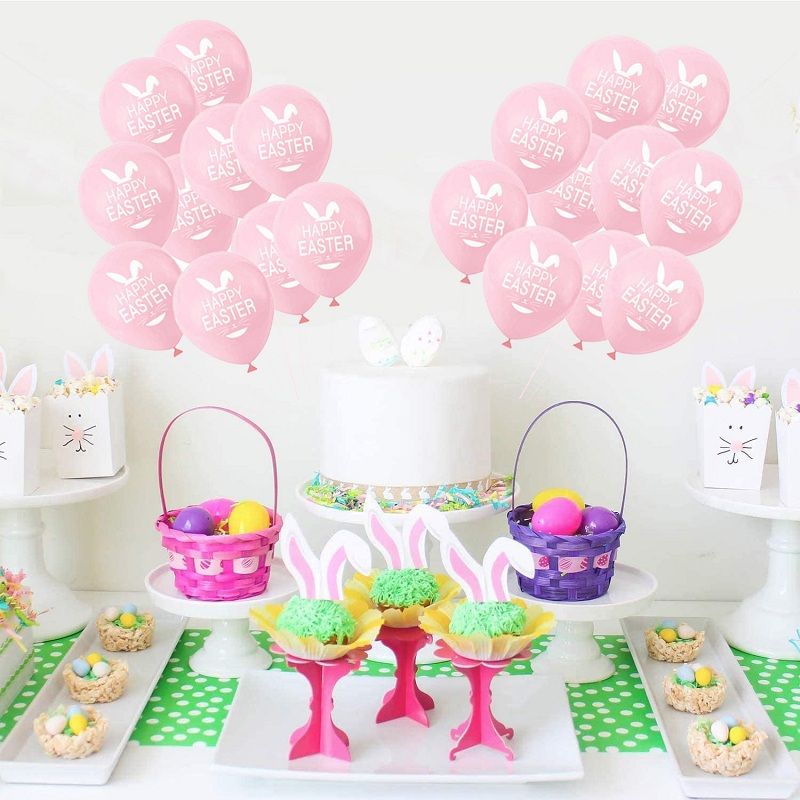 10-pack Easter Rabbit Bunny Latex Balloons Pure Color Happy Easter Letters Balloons Easter Party Decoration Supplies Pink big image 4