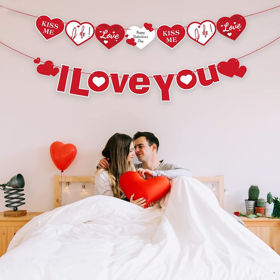 2-pack I Love You Banner and Heart Letters "Kiss Me & I Do & Love" for Wedding Proposal Valentine's Day Wedding Engagement Home Indoor Party Decor Ornament Red big image 5