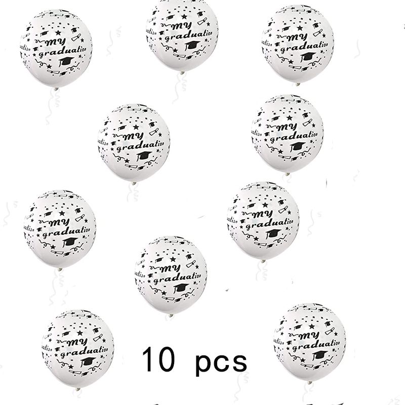 10-pack Graduation Balloons Party Decoration Black White Latex Letter Balloons for Graduation Theme Party Decorations Supplies White