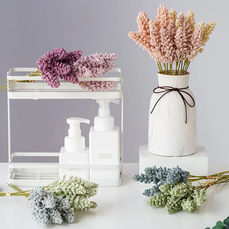 Flores artificiais de grãos de trigo falsos de orelha de trigo seca para casamento mesa de jantar em casa arranjo de flores decoração de escritório de arte Branco Cremoso