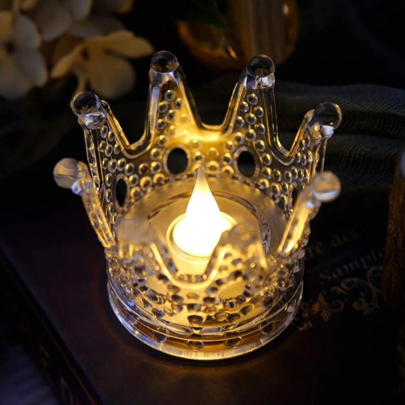 LED Electronic Candle Crown Shape Electronic Flameless Candle for Dining Table Romantic Candle Holder Desktop Home Decor Color-A big image 1