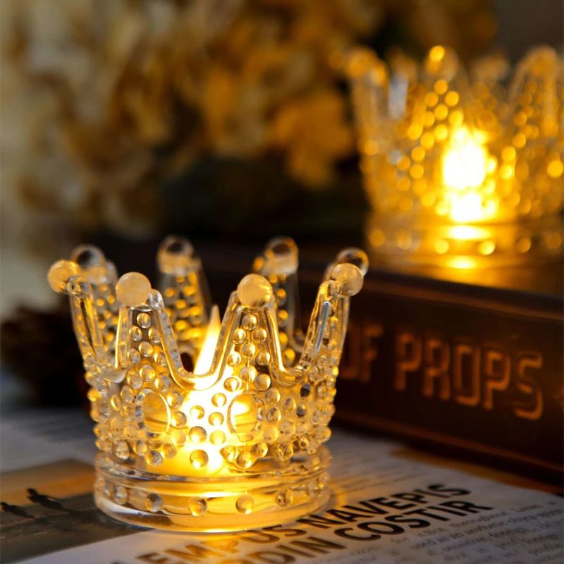 LED Electronic Candle Crown Shape Electronic Flameless Candle for Dining Table Romantic Candle Holder Desktop Home Decor Color-A big image 3