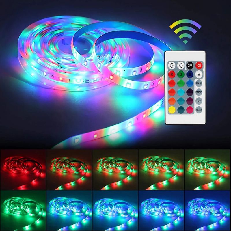 1 Meter LED Strip Rainbow Color Waterproof RGB Strip Lights with Remote for Background Lighting  Indoor Outdoor Atmosphere Decoration Multi-color