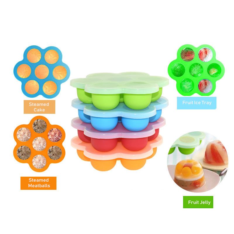 Silicone Baby Food Freezer Tray with Lid 7 Hole Baby Food Storage Container for Homemade Baby Food Breast Milk Storage Green big image 2