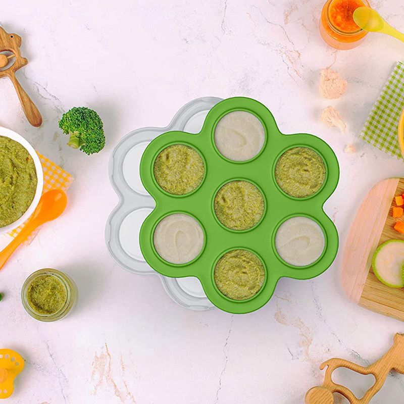 Silicone Baby Food Freezer Tray with Lid 7 Hole Baby Food Storage Container for Homemade Baby Food Breast Milk Storage Green big image 5