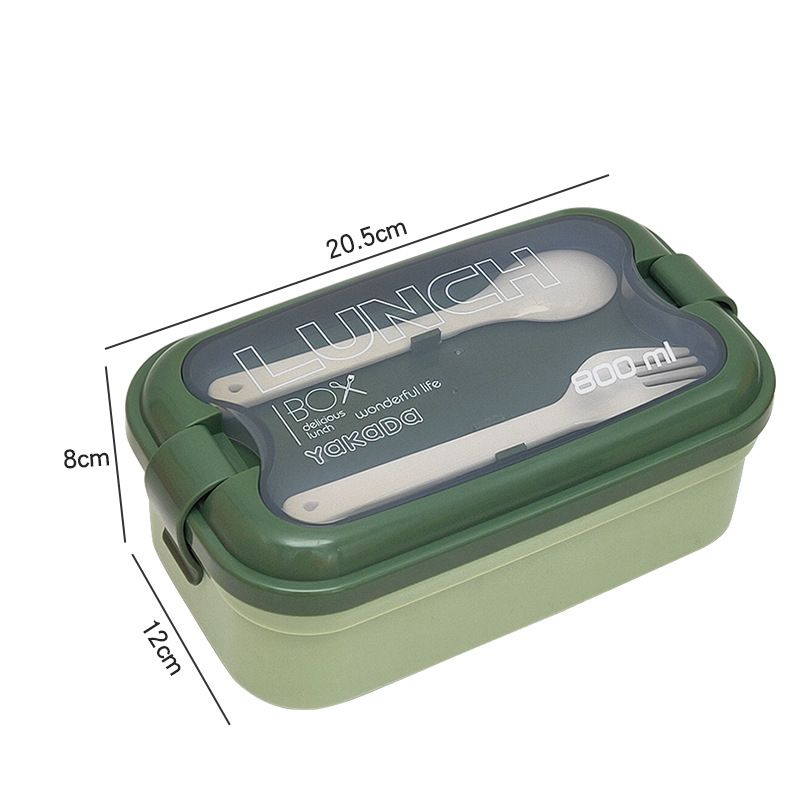 Bento Lunch Box with Spoon & Fork Reusable Plastic Divided Food Storage Container Boxes Meal Prep Containers for Kids & Adults Green