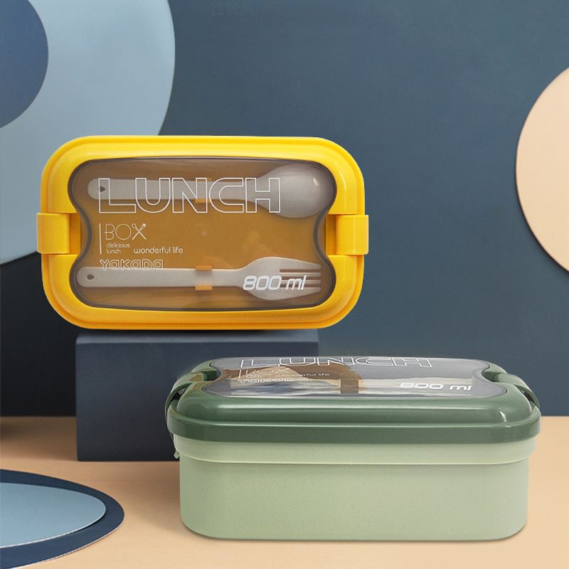 صندوق غداء بينتو مع ملعقة وشوكة بلاستيكي قابل لإعادة الاستخدام مقسم لحفظ الطعام وصناديق تخزين وجبات الطعام للأطفال والكبار أخضر big image 4