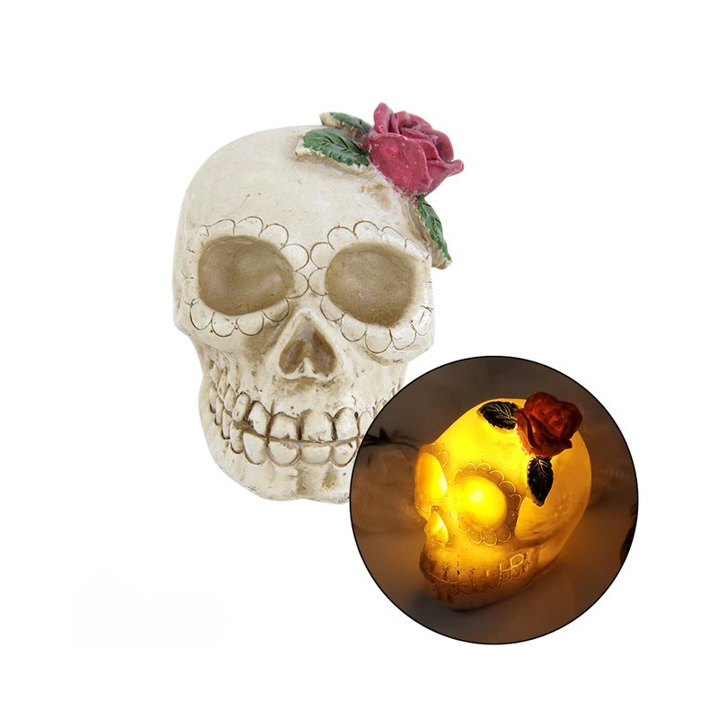 Halloween LED Skull Decoration Resin Flowers Rose Glowing Skull Light Halloween Party Decoration Ornaments Color-A