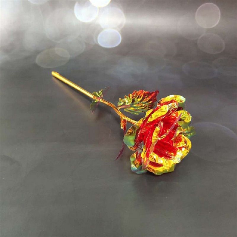 folha de ouro rosa simulação de haste longa flor rosa presente romântico para o dia das mães aniversário do dia dos namorados Vermelho big image 2