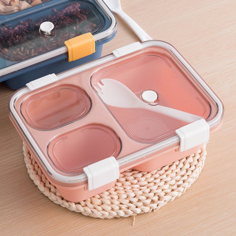 Bento-Lunchbox mit Löffel und Deckel, wiederverwendbarer Plastikbehälter zur Aufbewahrung von Lebensmitteln, Behälter für die Zubereitung von Mahlzeiten für Kinder und Erwachsene rosa big image 3