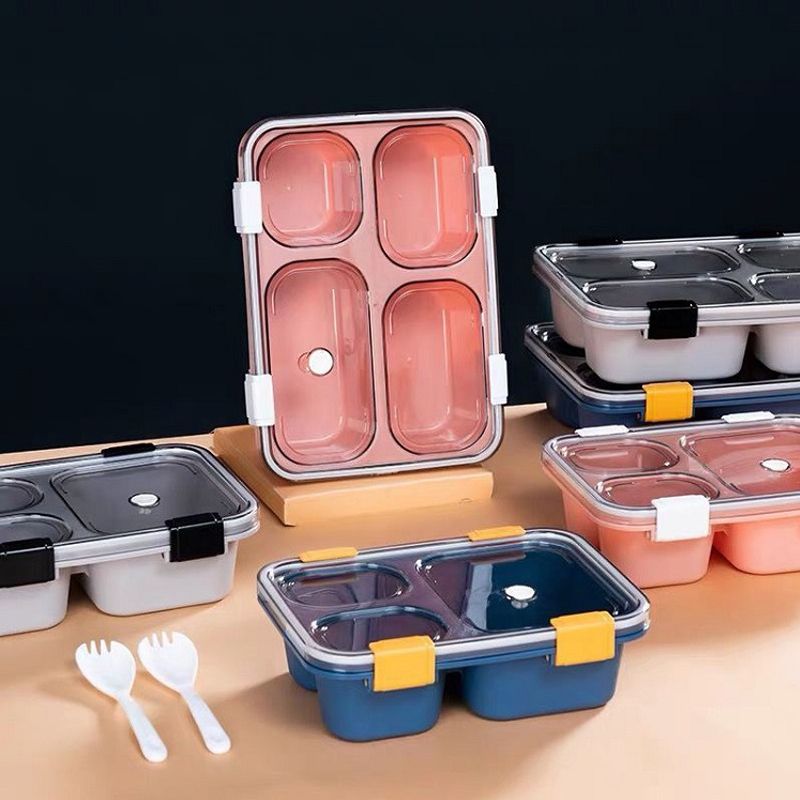 صندوق غداء بينتو مع ملعقة وغطاء بلاستيكي قابل لإعادة الاستخدام مقسم لتخزين الطعام ، صناديق حفظ وجبات الطعام للأطفال والكبار زهري