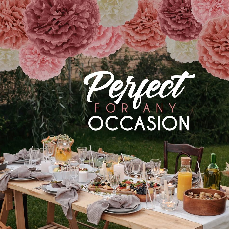 12Pcs Tissue Paper Pom Poms Party Kit Decorations Easy to Assemble and Install Party Decoration Supplies Rose Gold big image 2