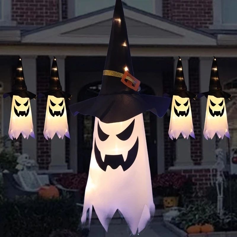 chapéu de bruxa fantasma iluminado e brilhante de halloween luzes de corda led decorações de halloween Amarelo big image 5