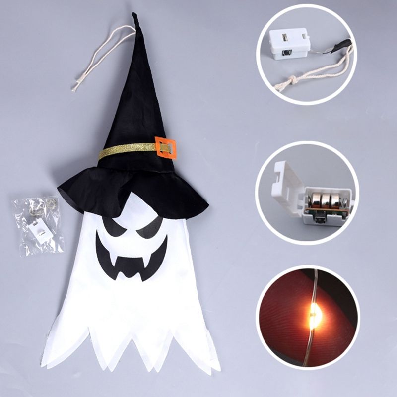 chapéu de bruxa fantasma iluminado e brilhante de halloween luzes de corda led decorações de halloween Amarelo big image 6