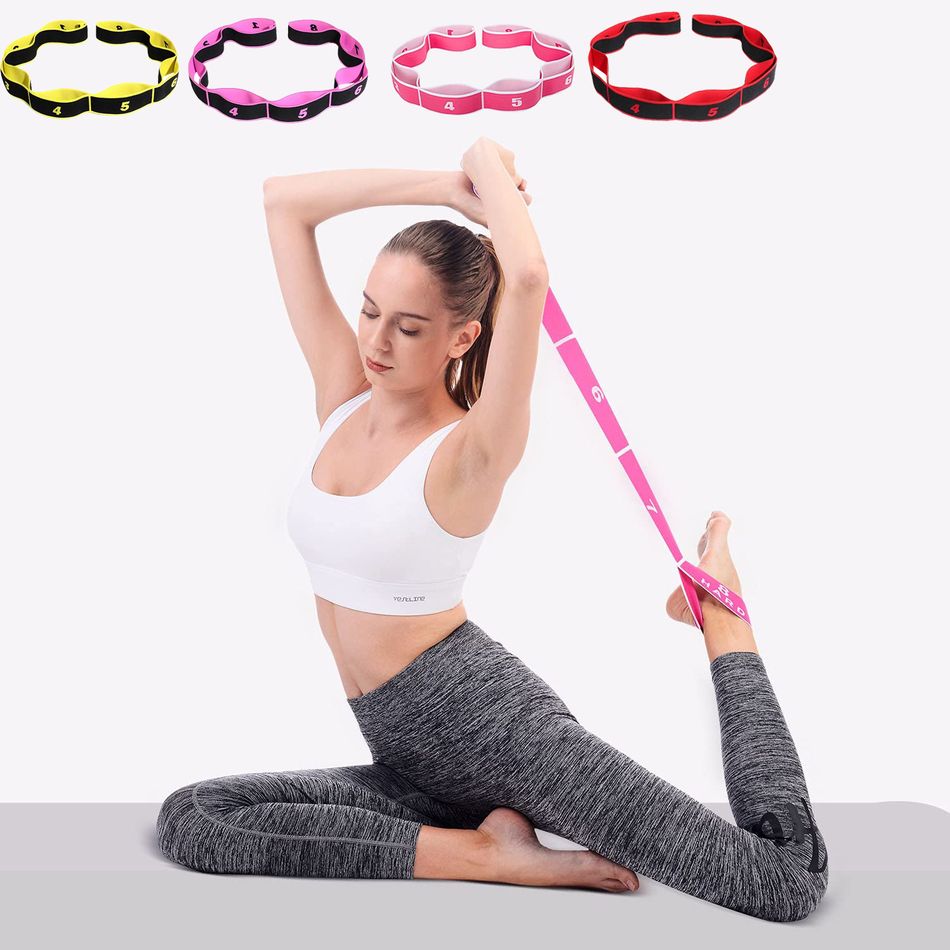 Stretch Out Strap with 8 Loops Adjustable Stretch Bands for Physical Therapy Exercise Yoga Pilates Flexibility Pink big image 2