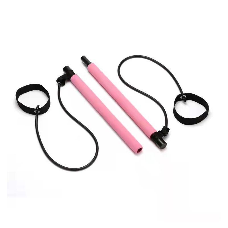 Pilates Bar Kit with Resistance Bands for Portable Home Gym Workout Full Body Shaping Pink