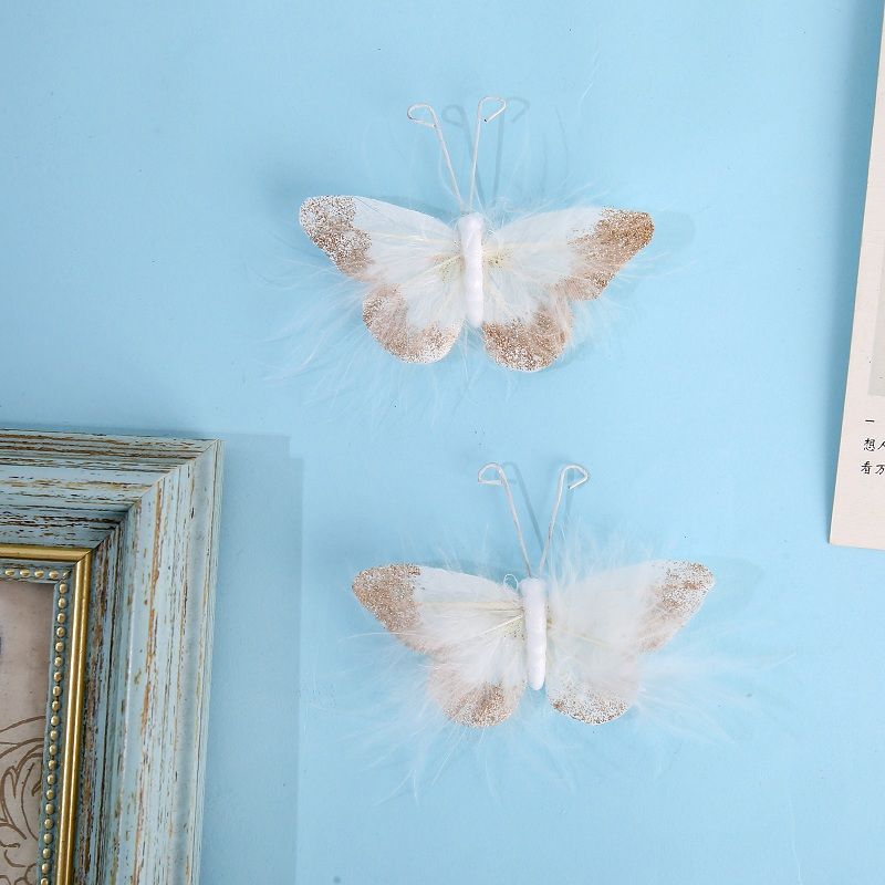 4-pack Handmade Butterfly Wall Decoration Feather 3D Wall Decals for Girls Room Bedroom Home Backdrop Decor Stickers White big image 4