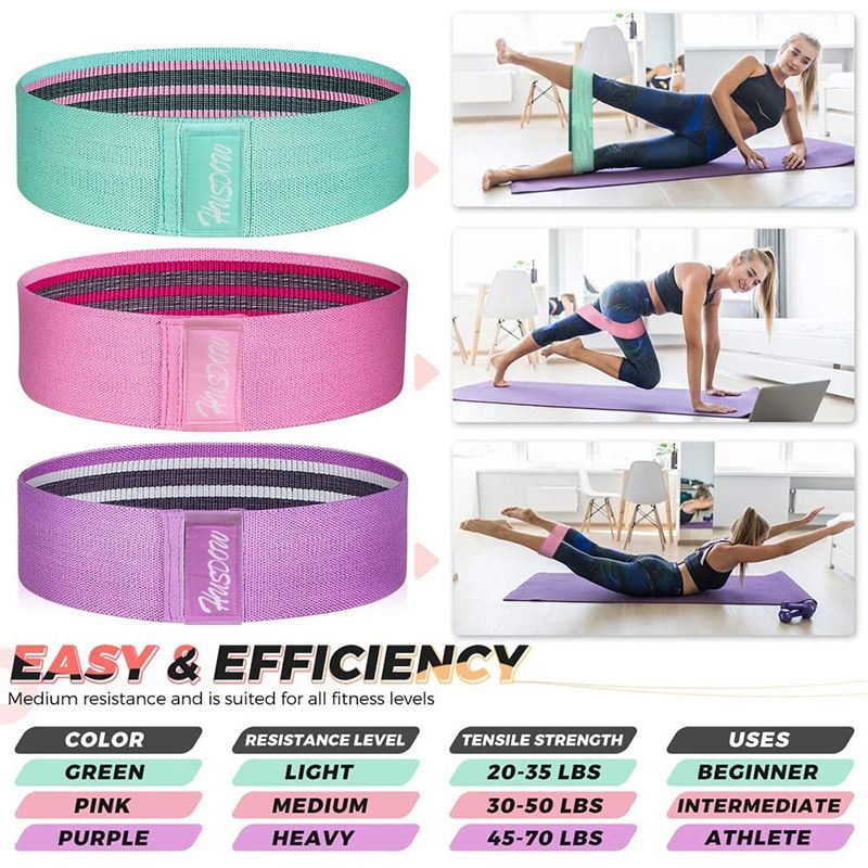 3-pack Resistance Band Set Non Slip Cloth Exercise Bands to Workout Glutes Thighs Legs Butt for Gym Home Fitness Yoga Pilates Multi-color big image 3