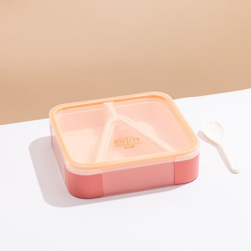 Bento Snack Boxes Square Lunch Containers 3-Compartment Food Containers with Spoon for School Work Travel Pink