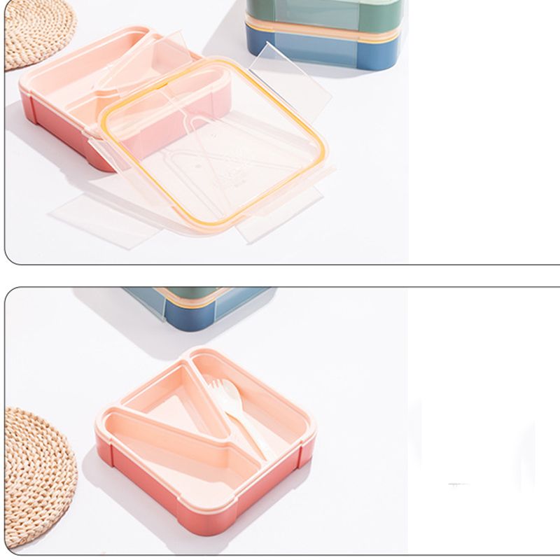 Bento Snack Boxes Square Lunch Containers 3-Compartment Food Containers with Spoon for School Work Travel Pink big image 3