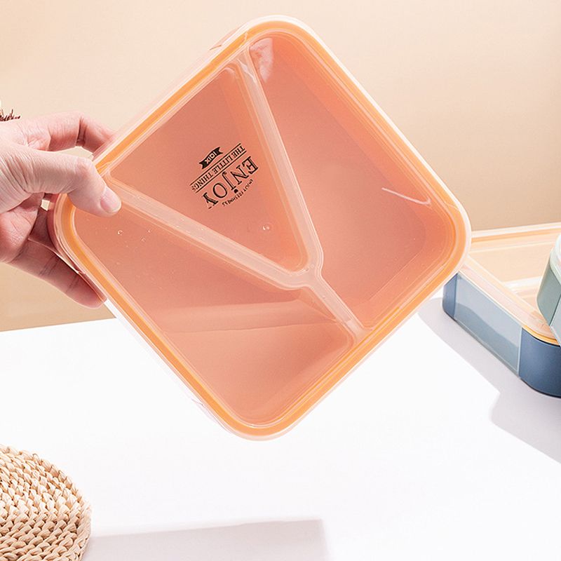 Bento Snack Boxes Square Lunch Containers 3-Compartment Food Containers with Spoon for School Work Travel Pink big image 4