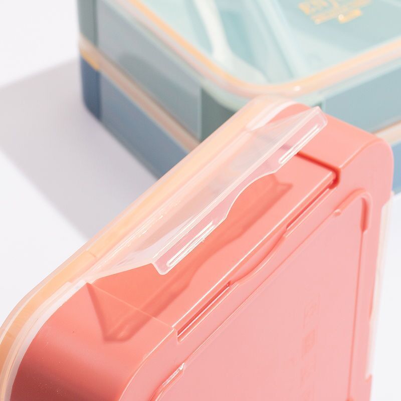 Bento Snack Boxes Square Lunch Containers 3-Compartment Food Containers with Spoon for School Work Travel Pink big image 9
