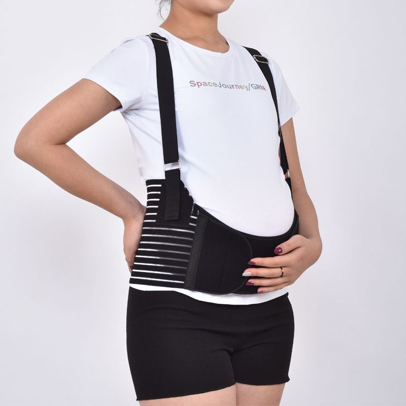 Faixa de suporte de barriga de gravidez faixa de malha elástica respirável confortável faixa de barriga de maternidade com alça de ombro dupla para apoiar a cintura pélvica dor abdominal nas costas Preto big image 1