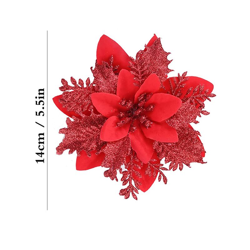 5pcs Christmas Glitter Artificial Flowers Xmas Tree Ornaments Merry Christmas Party Decoration Supplies Red big image 3