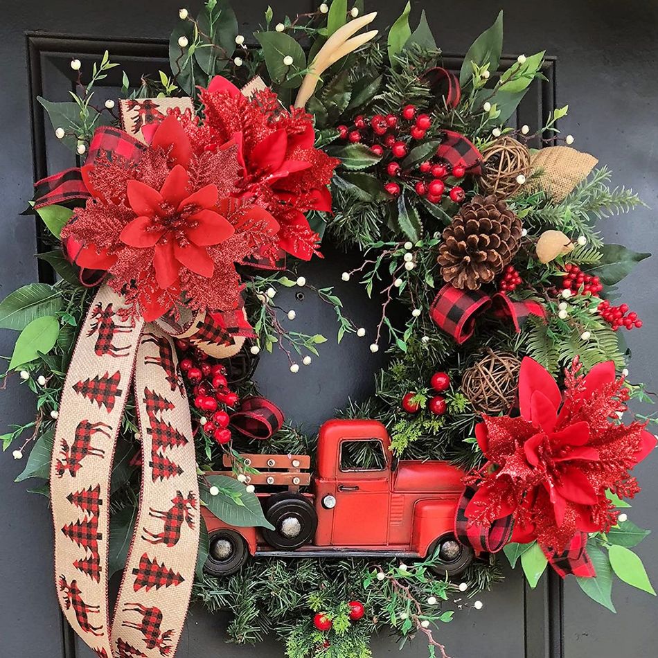 5 peças de natal glitter flores artificiais enfeites de árvore de natal feliz natal suprimentos de decoração de festa Vermelho big image 4